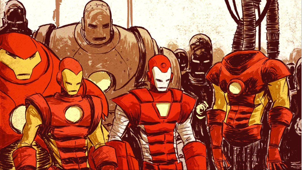 Several Iron Man armors all together
