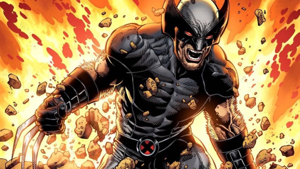 Wolverine bursting out of the ground in his black and grey X-Force costume