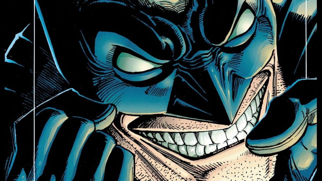 Batman on Venom looking wild from Batman: Venom