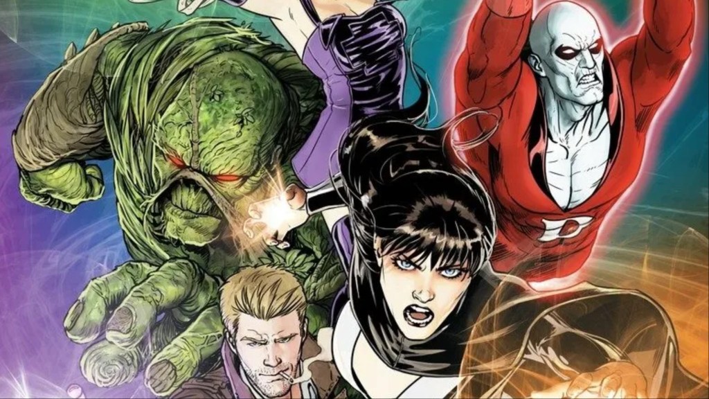 Swamp Thing, John Constantine, Zatanna, and Deadman jumping into action