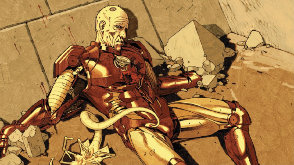 Iron Man dead from Aliens Vs Avengers #3