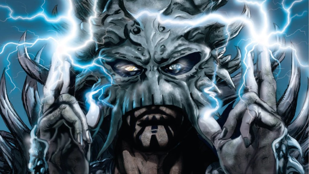 Darth Krayt channeling Force lightning through his fingers from Star Wars: Legacy