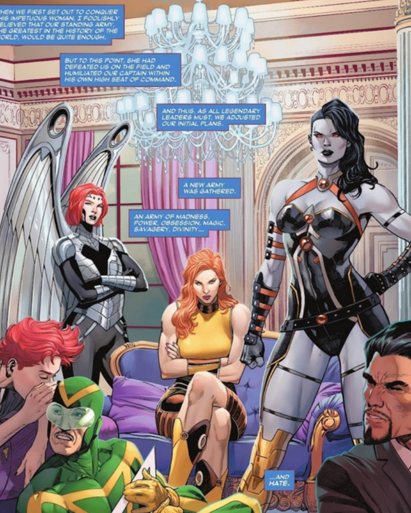 Wonder Woman villains Silver Swan, Giganta, Grail, Circe, Angle Mam, and Doctor Psycho gathered together to work for hte Sovereign in Tom King's Wonder Woman