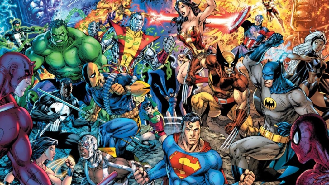 The heroes of DC and Marvel facing off drawn by Jim Lee