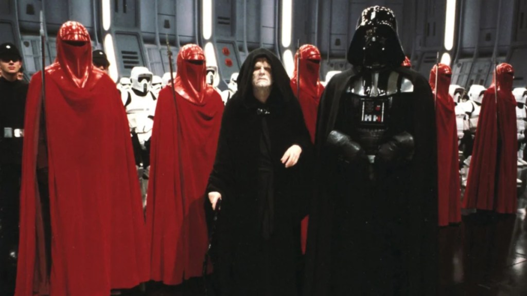 Several Imperial Guards with Emperor Palpatine and Darth Vader in Star Wars: Episode VI: Return of the Jedi