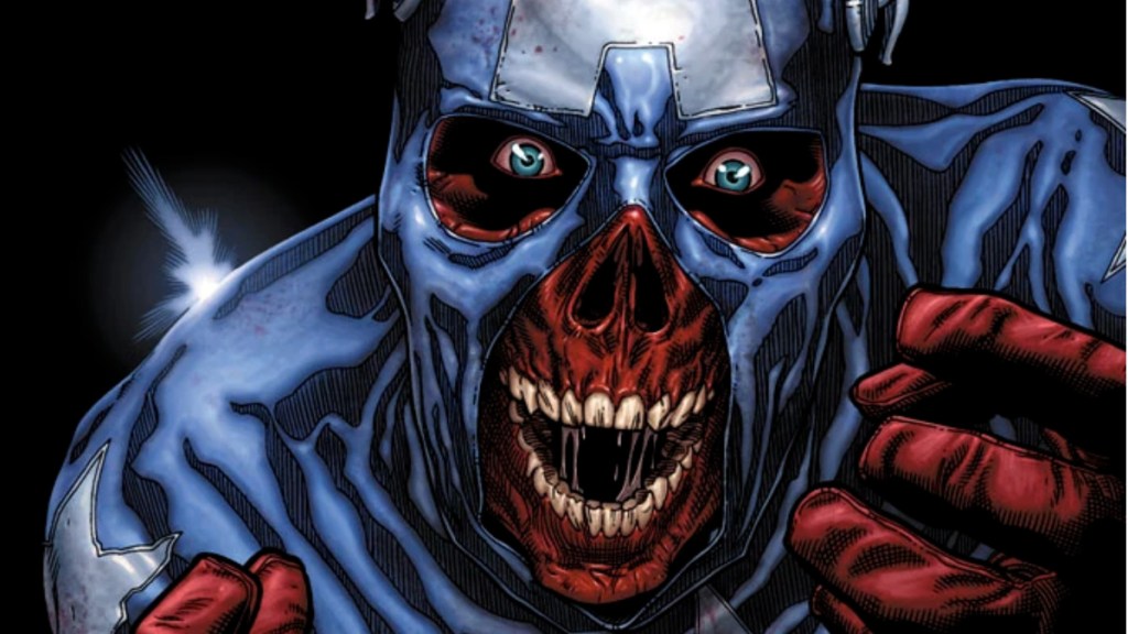 Red Skull dressed in Captain America's costume from Old Man Logan