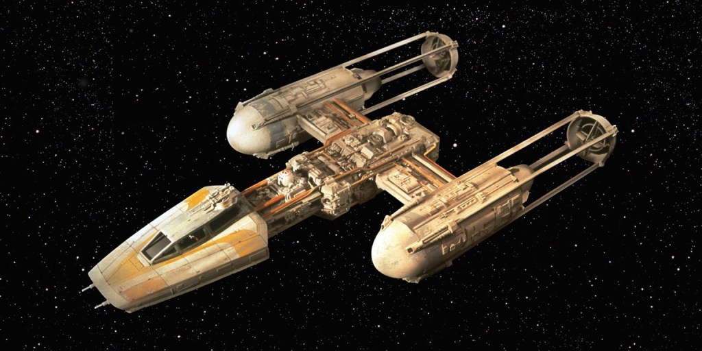 A Rebel Alliance Y-Wing fighter in space