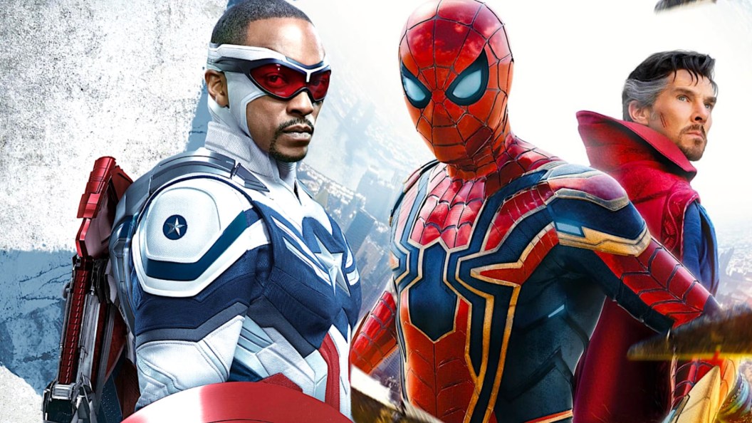 Anthony Mackie as Sam Wilson/Captain America, Tom Holland as Spider-Man, and Benedict Cumberbatch as Doctor Strange