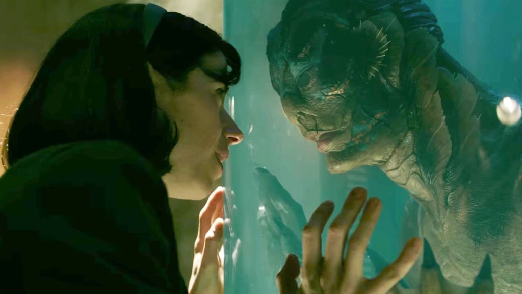 Elisa and The Amphibian Man share a moment in The Shape of Water.