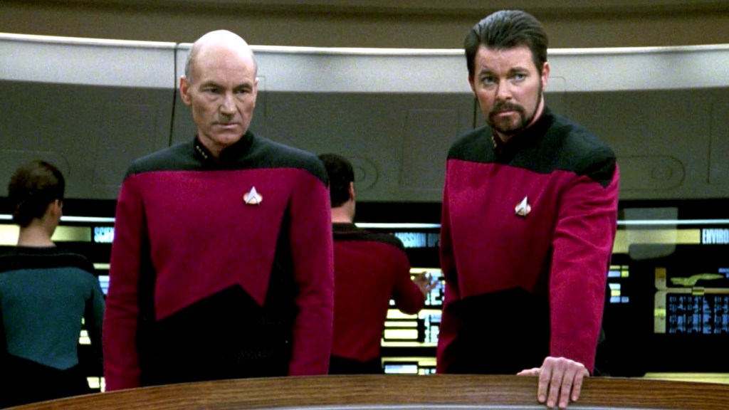 Patrick Stewart and Jonathan Frakes in Star Trek: The Next Generation