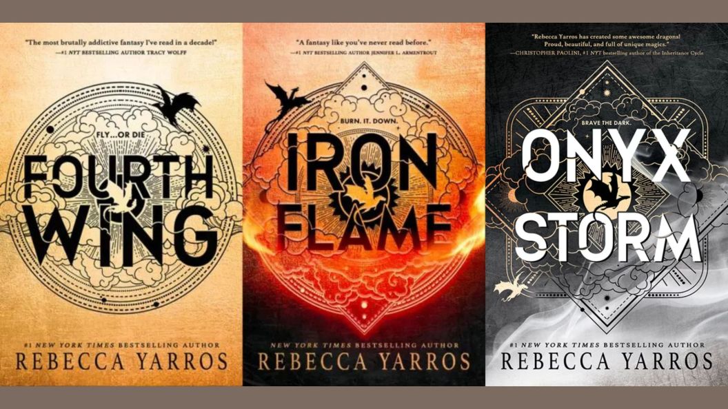 Book covers of the Empyrean book series, including Fourth Wing