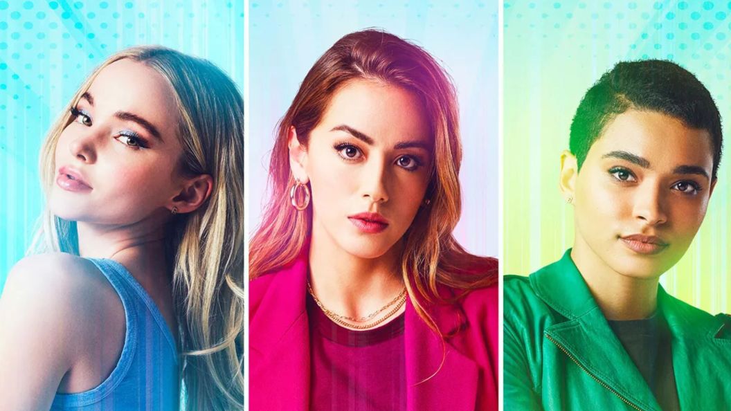 Chloe Bennet as Blossom, Dove Cameron as Bubbles, and Yana Perrault as Buttercup in The CW's live-action Powerpuff Girls