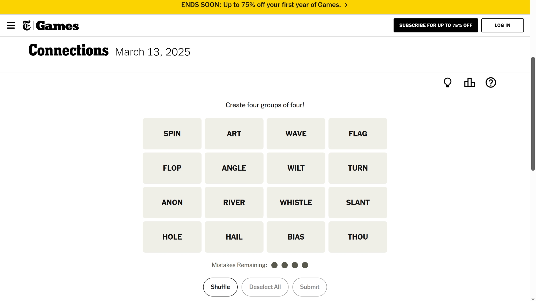 New York Times Connections Answers for March 13th