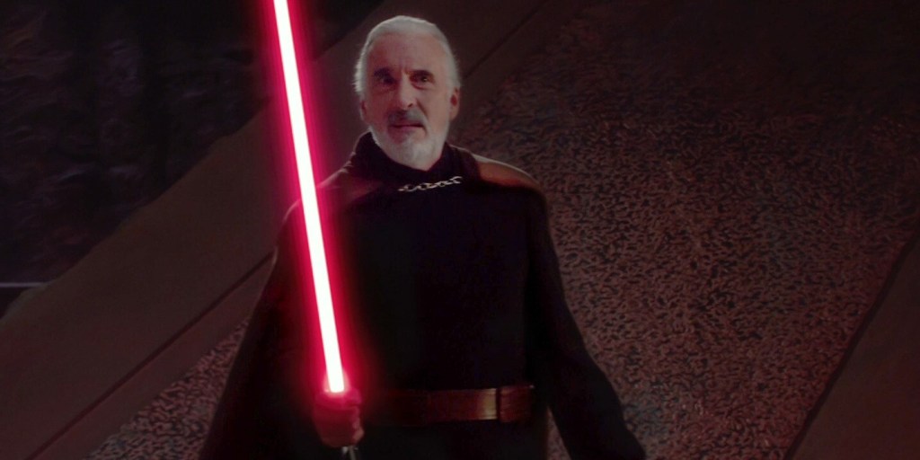 Count Dooky with his lightsaber lit in Star Wars: Episode II: Attack of the Clones