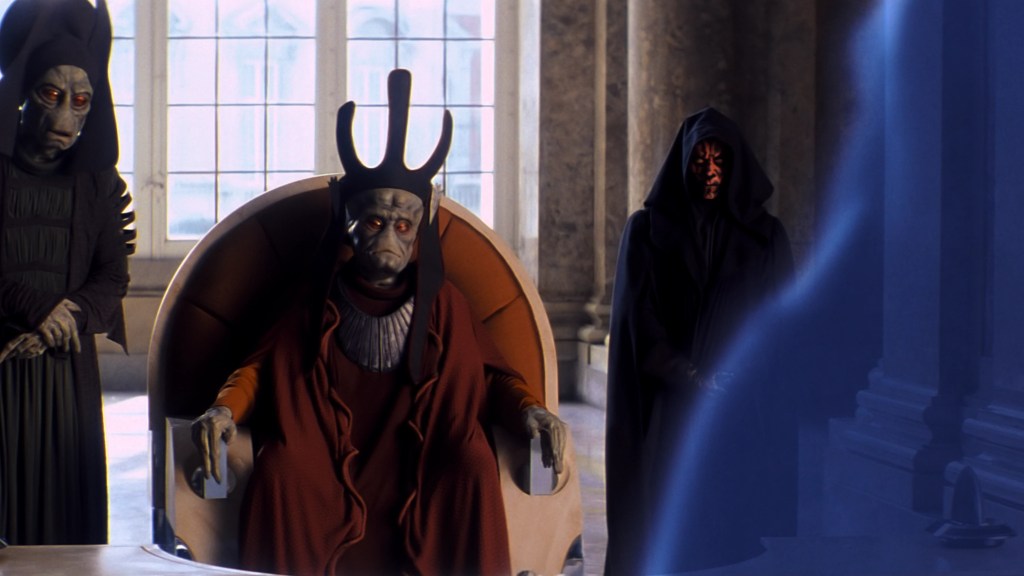 Nute Gunray with Rune Haako and Darth Maul on Naboo in Star Wars Episode I: The Phantom Meance