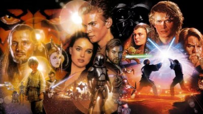 The three posters from the Star Wars prequel trilogy put together