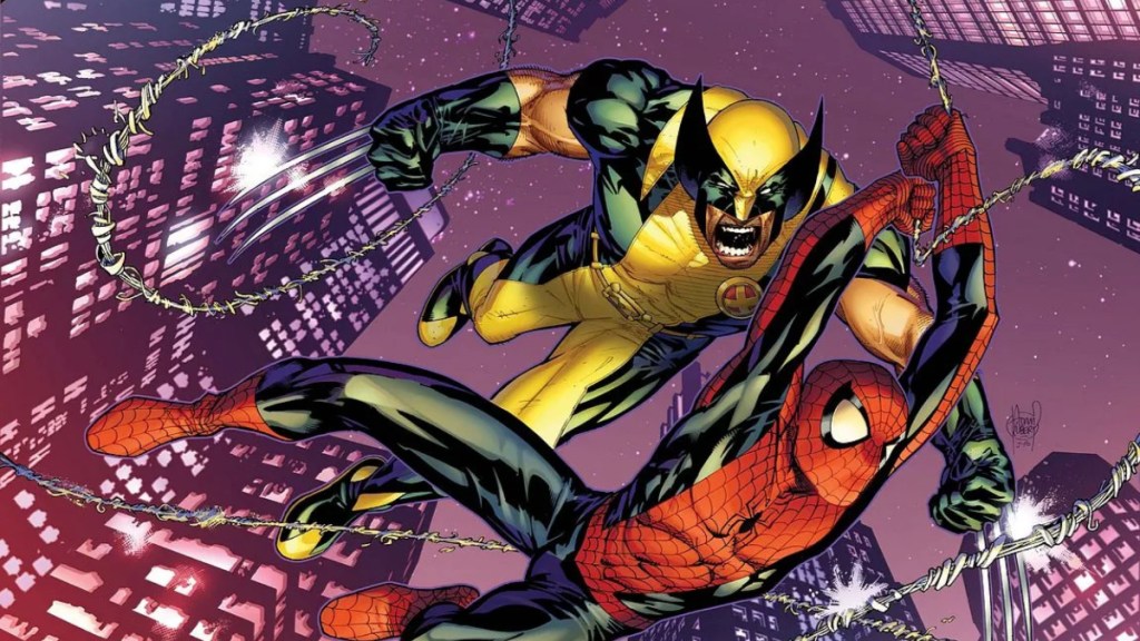 Spider-Man and Wolverine jumping into action from Astonishing Spider-Man and Wolverine