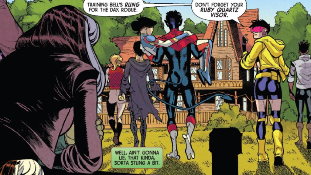 Nightcrawler, Jitter, Ransom, Nightcrawler, and Jubilee leavig Rogue behind in Uncanny X-Men #11