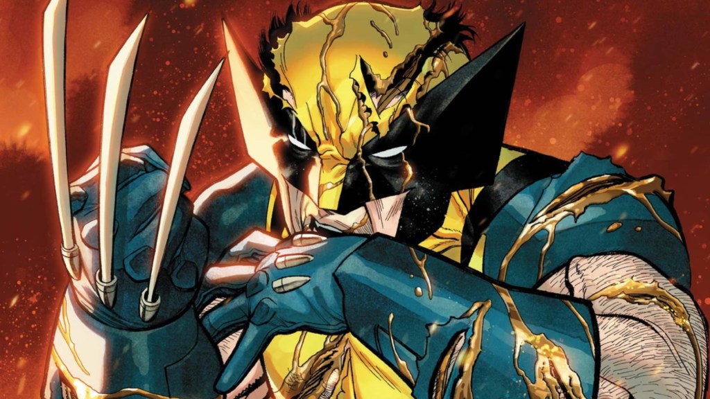 A beaten up Wolverine holding up his claws on the cover of Wolverine #7