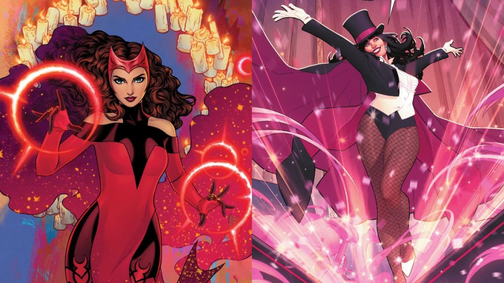 A split image of Scarlet Witch and Zatanna