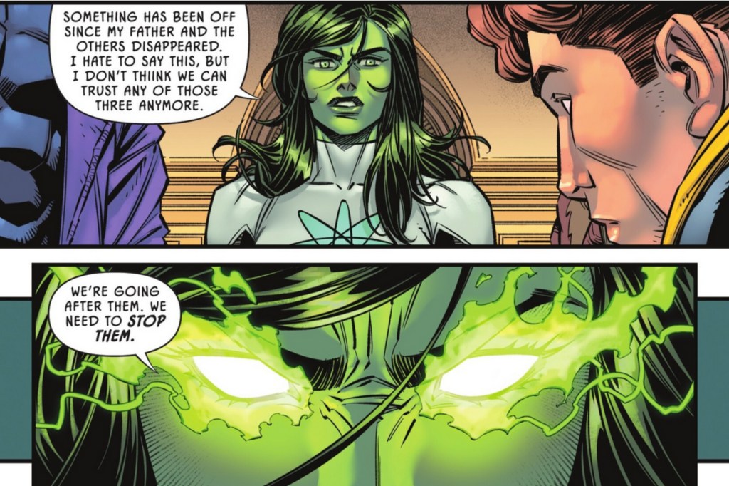 Jade speaking to Hourman and Sands in JSA #5