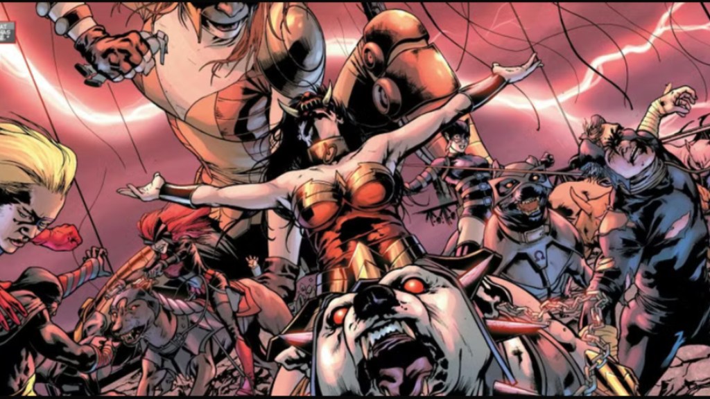 Wonder Woman leading Darkseid's Female Furies into battle in Final Crisis