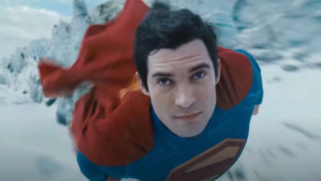 Superman flying from the Superman (2025) trailer