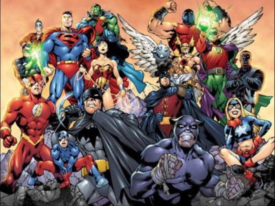 The combined forces of the Justice League and Justice Society from JLA/JSA: Virtue and Vice