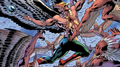Hawkman battling a bunch of birdmen