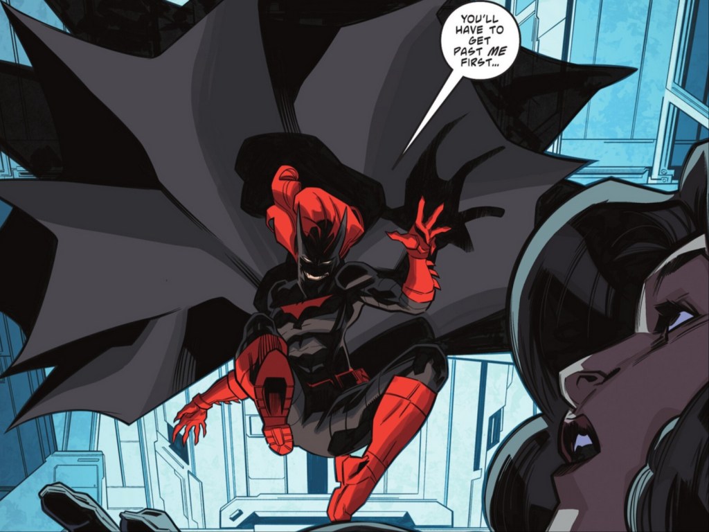 Batwoman dropping down ready to fight the Question