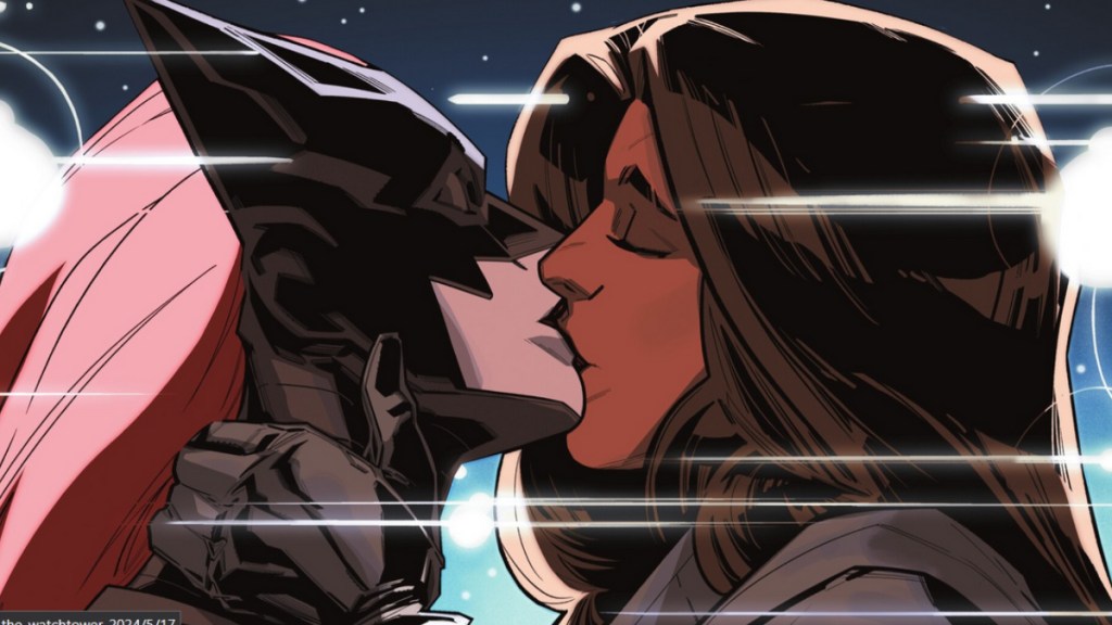 The Question and Batwoman kissing in The Question: All Along the Watchtower