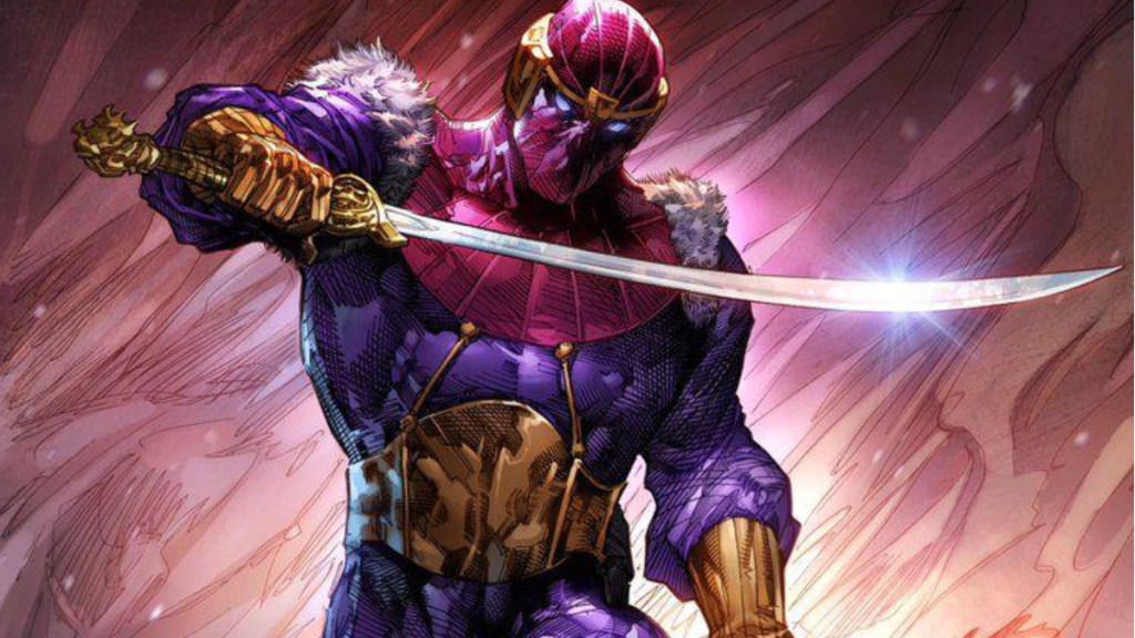 Baron Zemo holding his sword over his chest