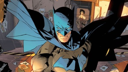 Bat,am with his cape flapping behind him