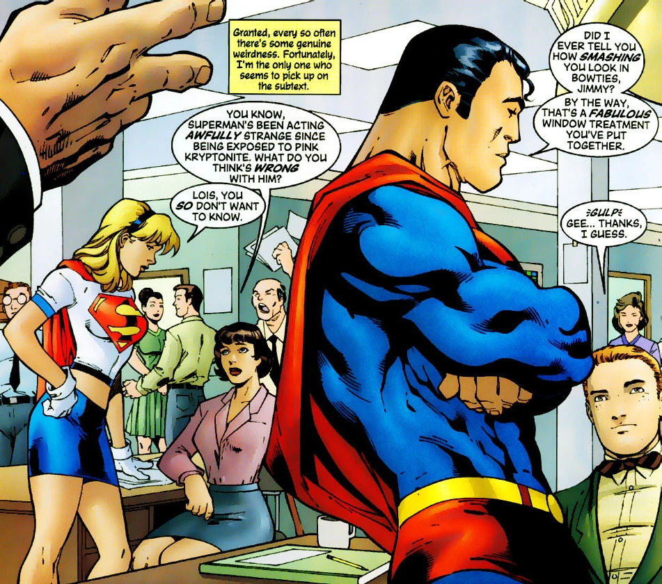 Superman under the effects of Pink Kryptonite in Supergirl Vol 4 #79