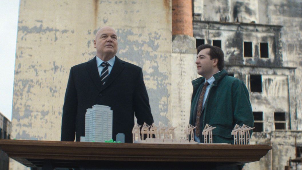 Vincent D'Onofrio as Wilson Fisk and Michael Gandolfini as Daniel Blake in Daredevil Born Again