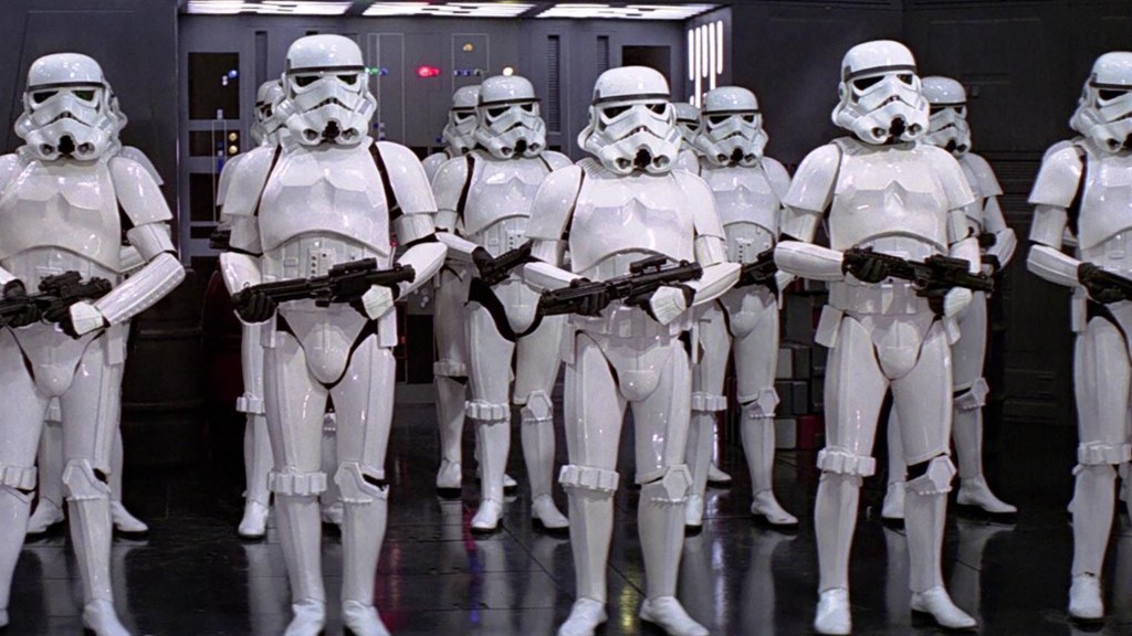 Group of Stormtroopers holding blaster rifles