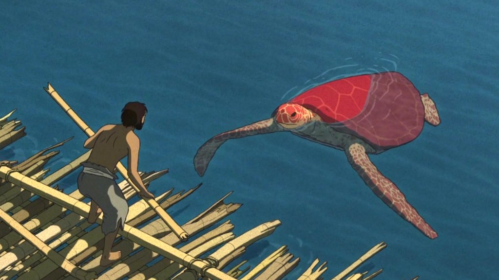 Man and turtle in The Red Turtle