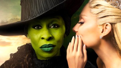 Closeup of Cynthia Erivo as Elphaba and Ariana Grande as Glinda on Wicked poster