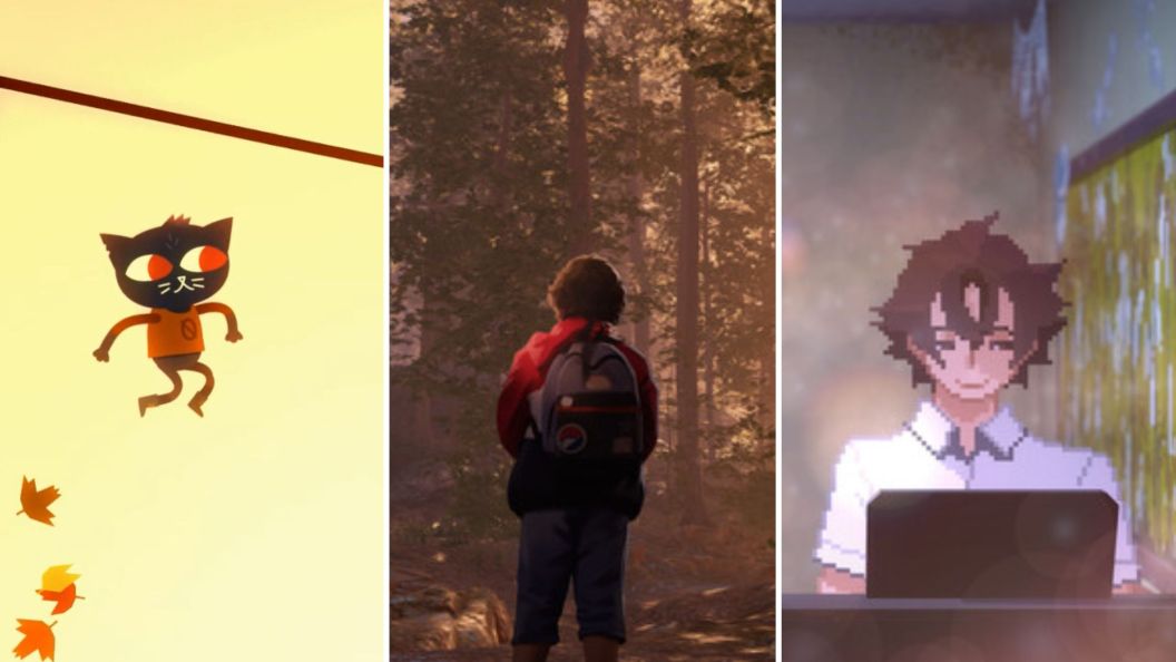 Narrative adventure games collage featuring from left to right: Night in the Woods, As Dusk Falls, Until Then