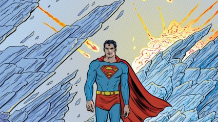 Superman walking through the Arctic as meteors fall in Superman: Space Age