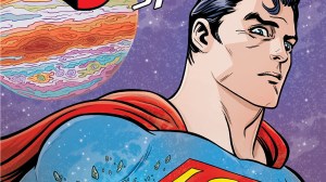 Superman in space with Jupiter behind him from the cover of Superman: SpaceAge #1