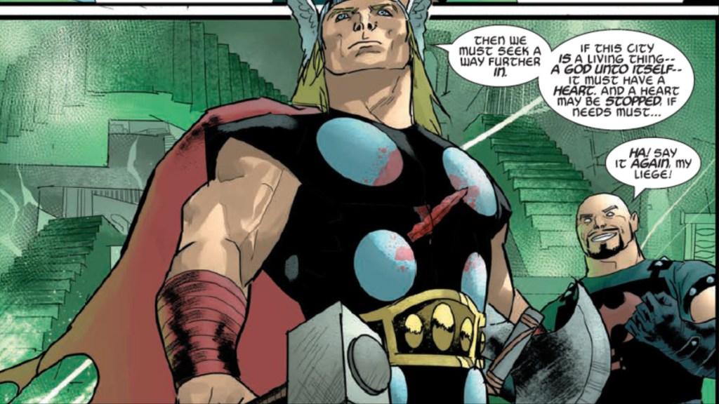Thor and Skurge in the city of Nrgl in Immortal Thor #22