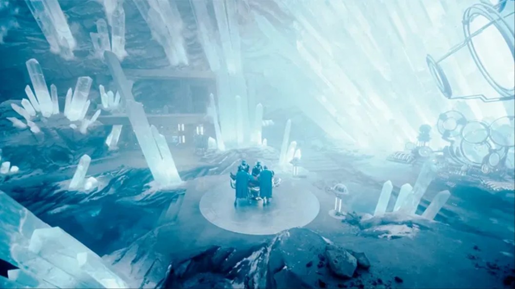 Superman surrounded by Superman robots in the Fortress of Solitude from the Superman (2025) sneak peak