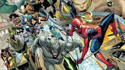 Spider-Man on the run from a legion of his villains from The Amazing Spider-Man #1 2025