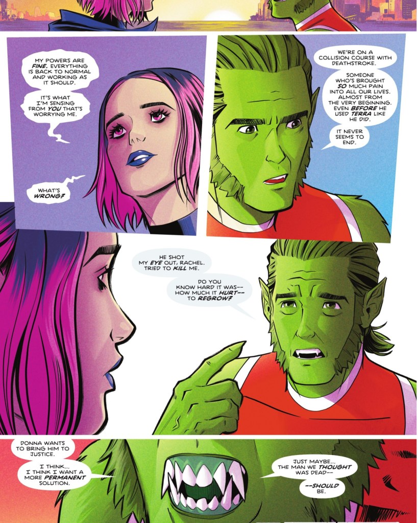 Raven and Beast Boy talking Beast Boy's desire to kill Deathstroke