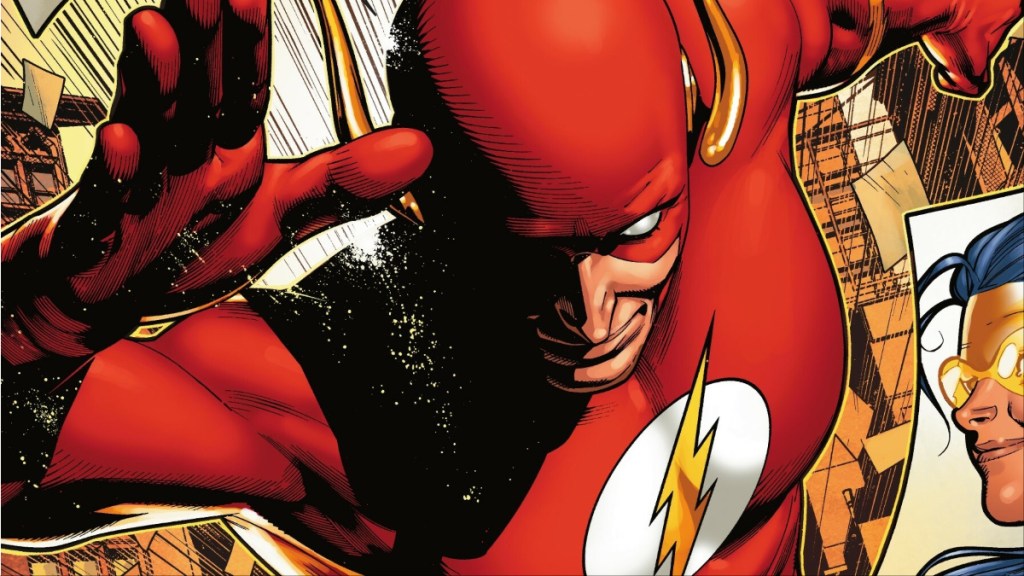Wally West as the Flash, running forward into the future