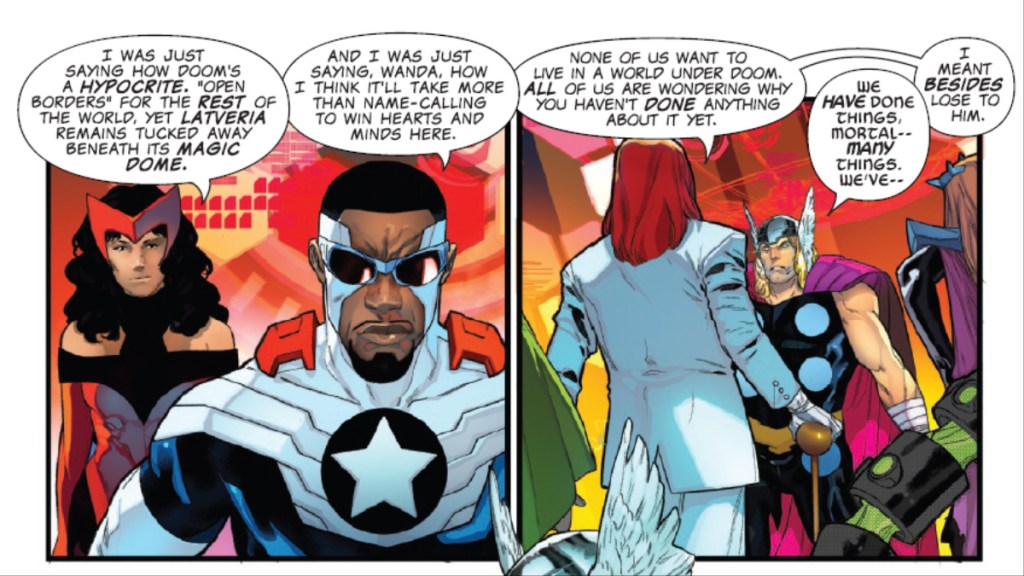 Scarlet Witch, Captain America, Arcade, and Thor discuss the Avengers' recent losses