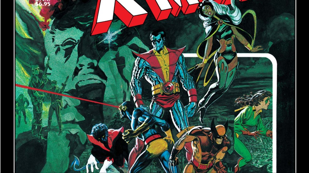 Nightcrawler, Cyclops, Colossus, Storm, Kitty Pryde, and Wolverine standing together on the cover of God Loves, Man Kills