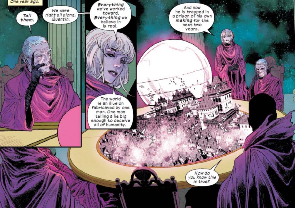 Gwen Stacy presenting the truth of the maker to the other Mysterios