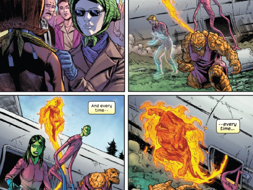 Four different multiversal version of the Fantastic Four
